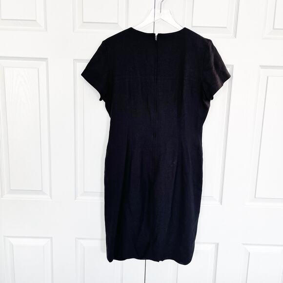 New Classics Vintage Black Linen Blend Button Front Sheath Dress - Picture 7 of 8
